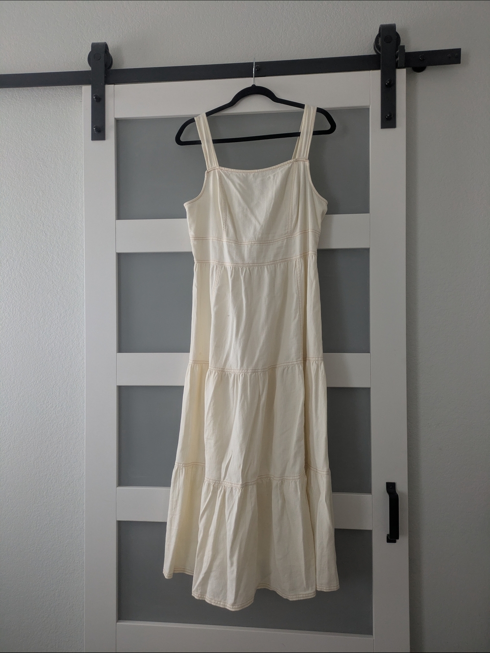 Cream Tiered Maxi Dress with Square Neck
